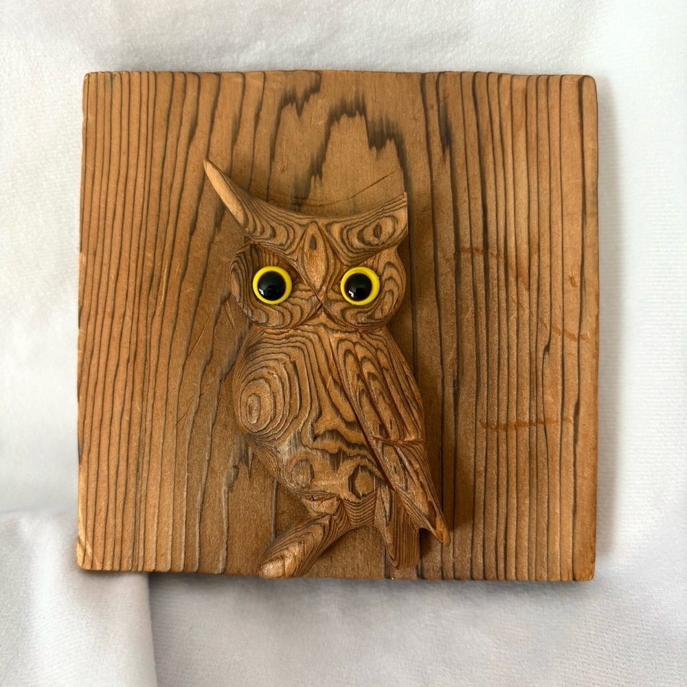 Vintage Cryptomeria owl wooden home decor wall hanging plaque art